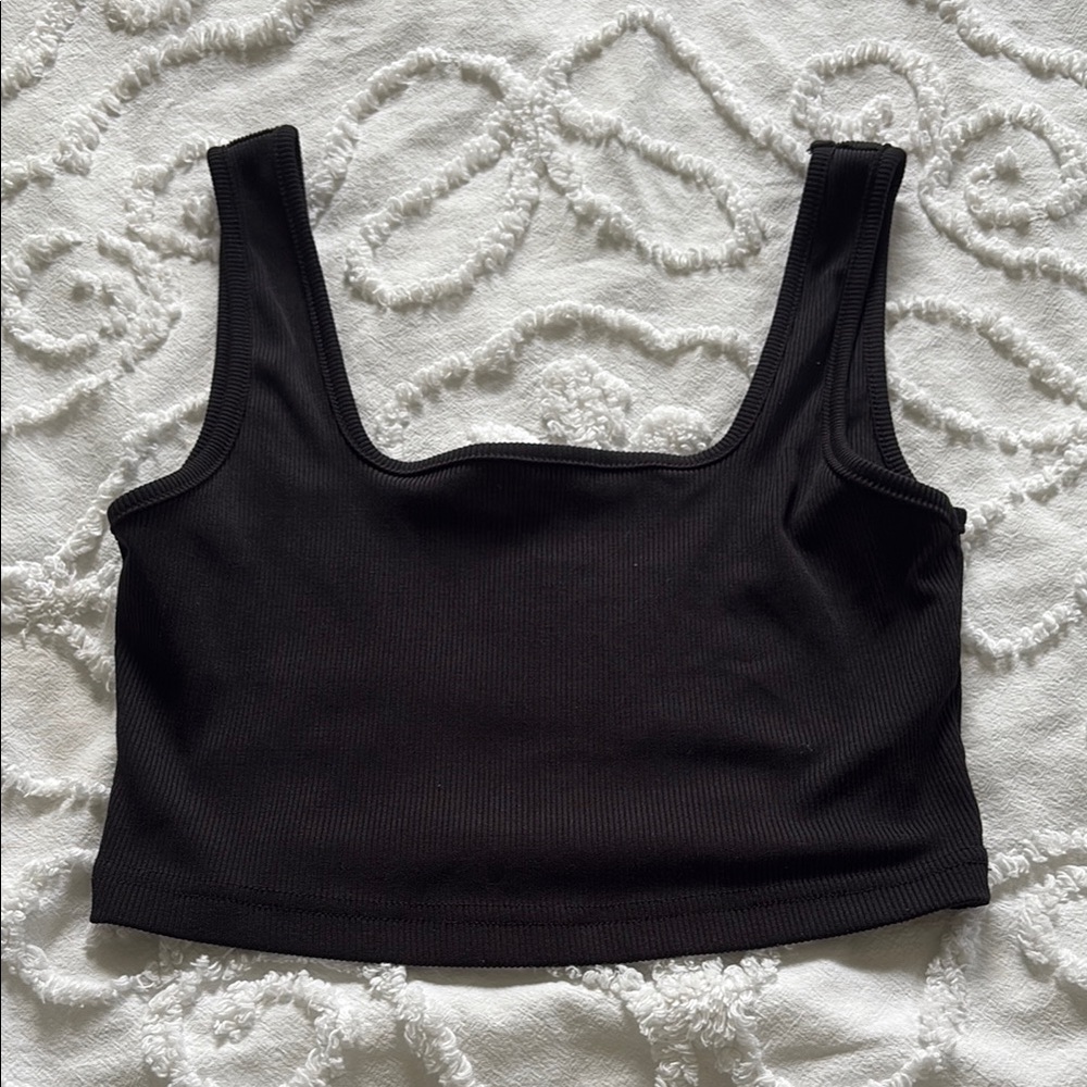 Black Ribbed Crop Tank Top